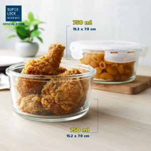 Super Lock Glass กล่องถนอมอาหาร แก้ว Borosilicate รุ่น 6082 ฝาใส 750 ml BPA-Free ทนความร้อนสูง เข้าไมโครเวฟและเตาอบได้ กล่องใส่อาหาร กล่องข้าว ทรงกลม กล่องแก้ว